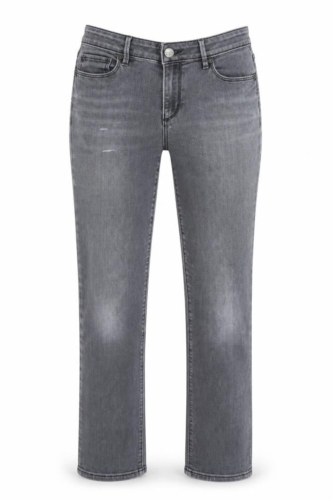 Front view of LOFT women’s grey cotton straight jeans, size UK 30, in, 29-inch leg regular zip - pockets