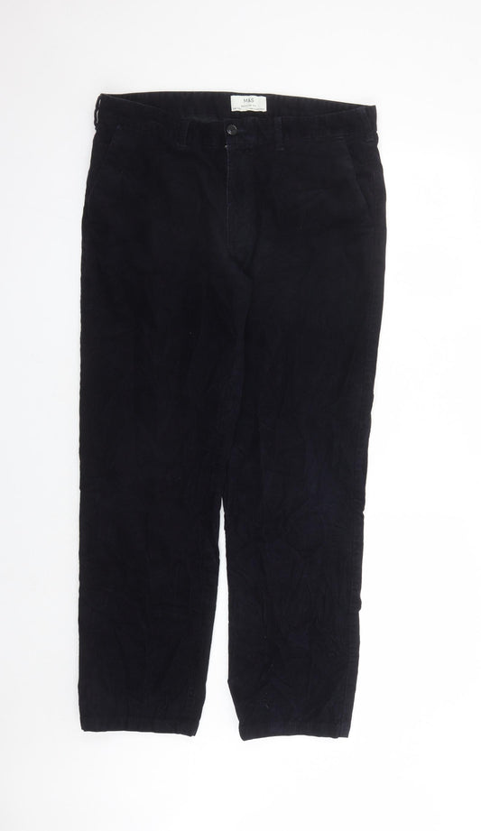 Marks and Spencer Mens Blue Cotton Trousers Size 36 in L30 in Regular Zip - Pockets