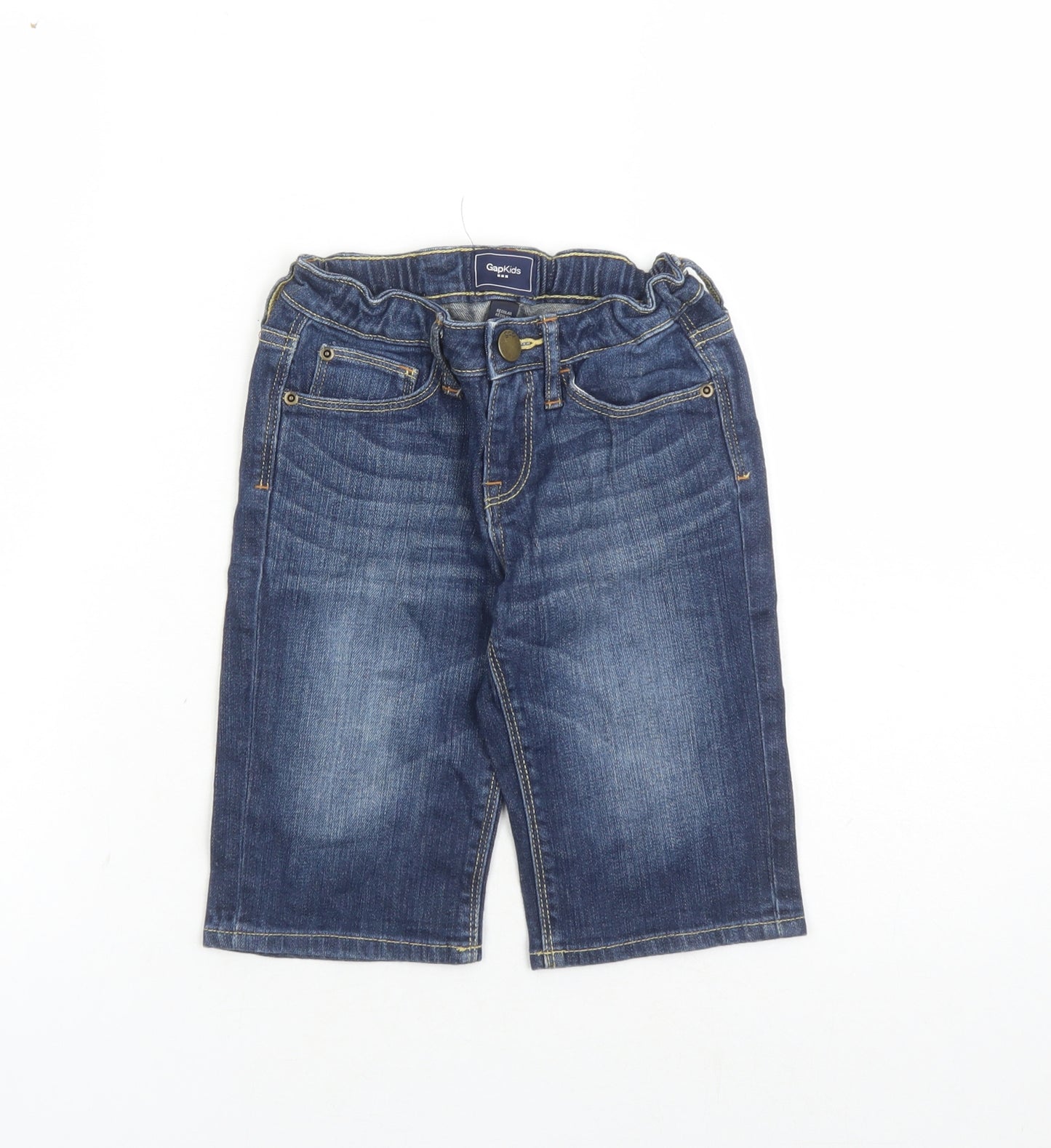 Gap Boys Blue Cotton Biker Shorts Size 8-9 Years L10 in Regular Zip - Elasticated Waist Waist Size 22 Inches Inside Leg 3 Inches