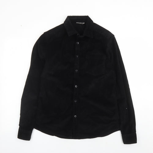 ASOS Mens Black Cotton Button-Up Size M Collared Button