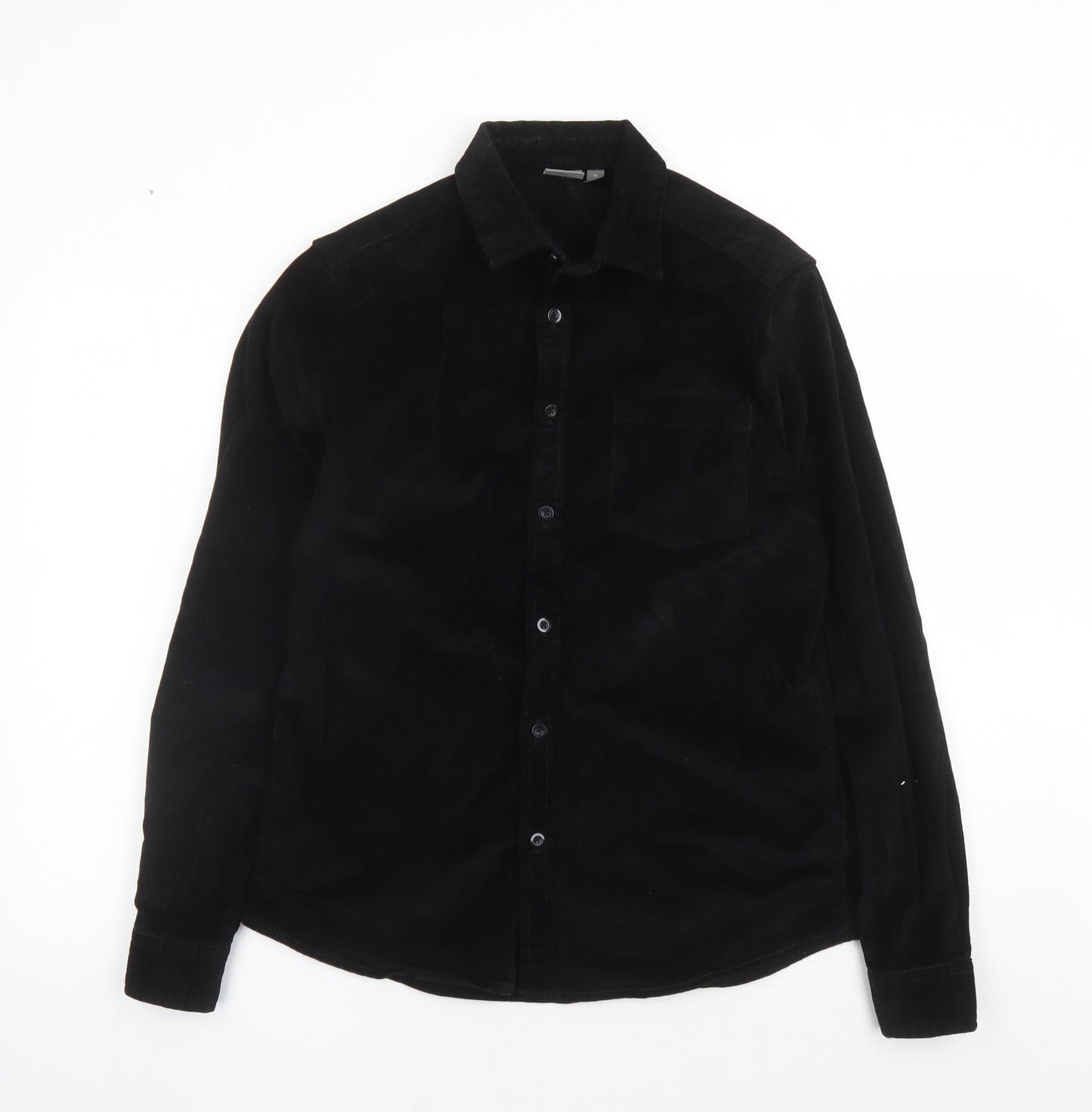 ASOS Mens Black Cotton Button-Up Size M Collared Button