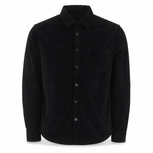 Front view of ASOS men’s black cotton button-up, size M, collared button