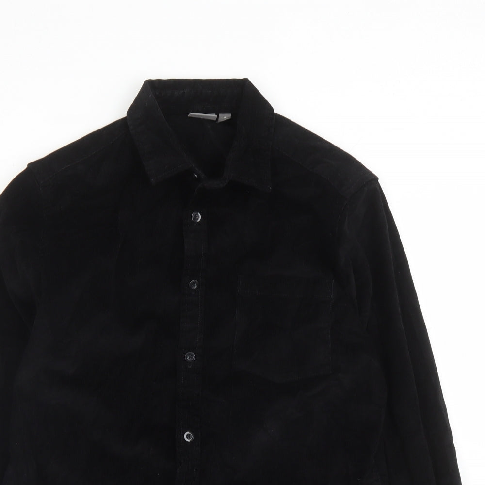 ASOS Mens Black Cotton Button-Up Size M Collared Button