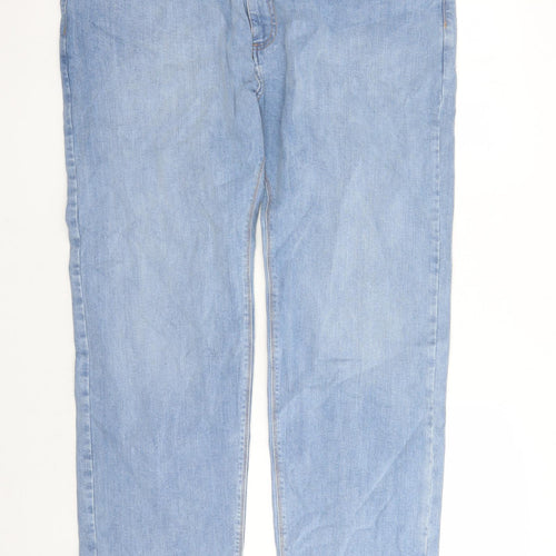 Marks and Spencer Mens Blue Cotton Straight Jeans Size 42 in L33 in Regular Zip - Pockets Long Leg