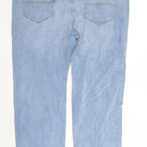 Marks and Spencer Mens Blue Cotton Straight Jeans Size 42 in L33 in Regular Zip - Pockets Long Leg