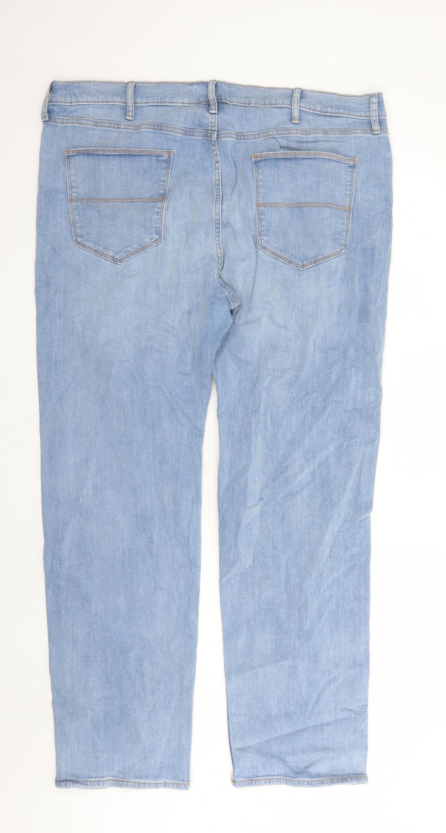 Marks and Spencer Mens Blue Cotton Straight Jeans Size 42 in L33 in Regular Zip - Pockets Long Leg