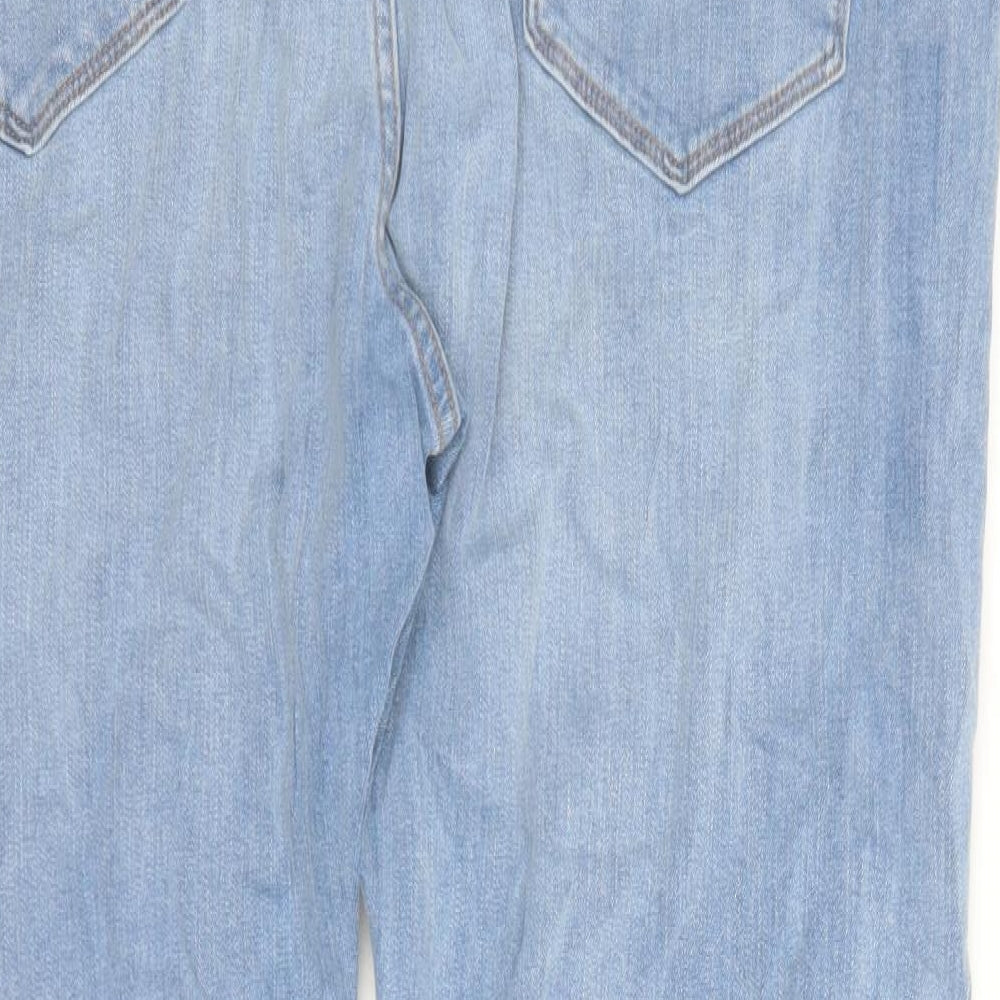 Marks and Spencer Mens Blue Cotton Straight Jeans Size 42 in L33 in Regular Zip - Pockets Long Leg