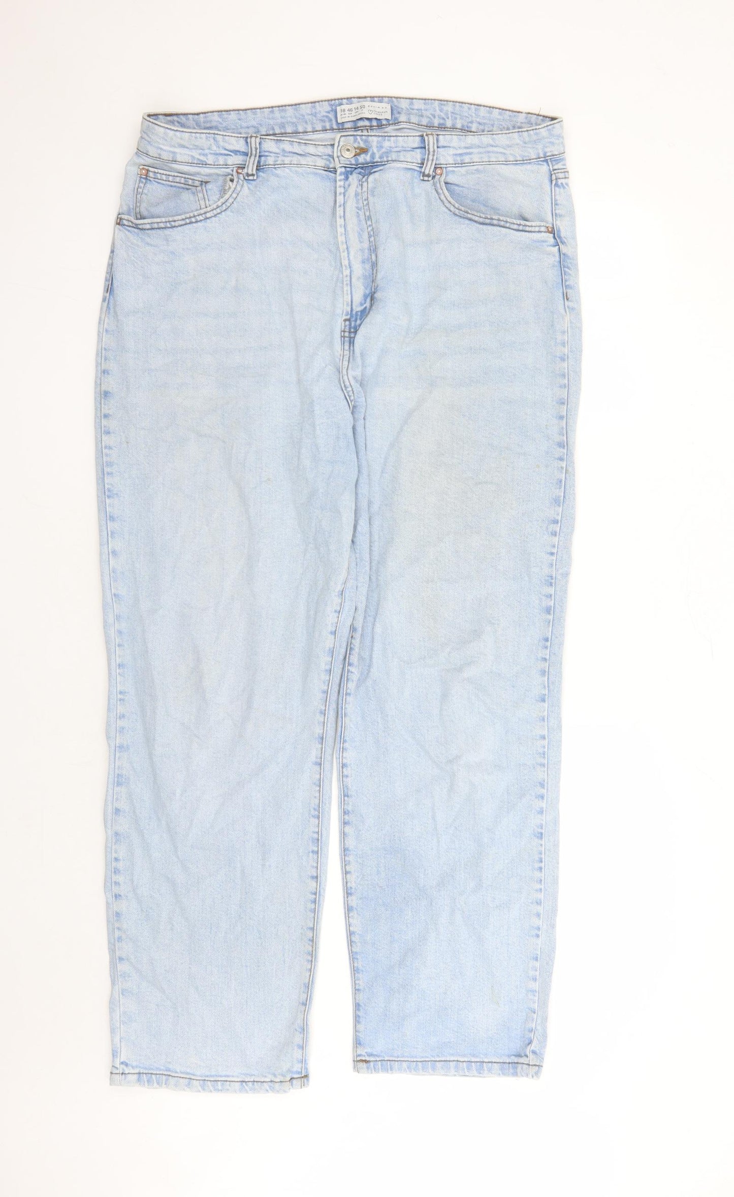 Denim & Co. Womens Blue Cotton Straight Jeans Size 18 L31 in Regular Zip - Pockets