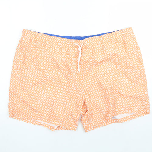 Marks and Spencer Mens Orange Geometric Polyester Sweat Shorts Size 3XL L6 in Regular Drawstring - Elasticated Waist Swim Shorts Pockets