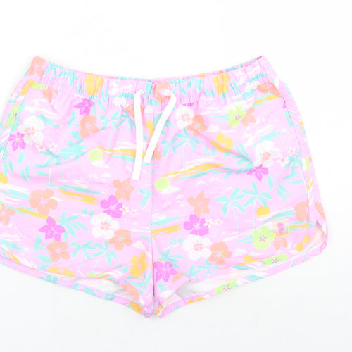Marks and Spencer Girls Purple Floral Polyester Bermuda Shorts Size 13-14 Years L3 in Regular Drawstring - Elasticated Waist