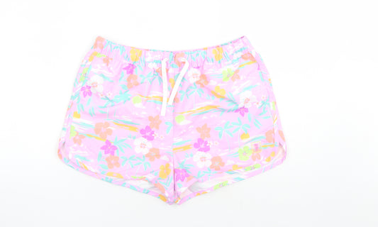Marks and Spencer Girls Purple Floral Polyester Bermuda Shorts Size 13-14 Years L3 in Regular Drawstring - Elasticated Waist