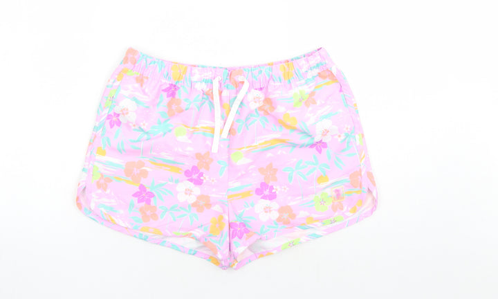 Marks and Spencer Girls Purple Floral Polyester Bermuda Shorts Size 13-14 Years L3 in Regular Drawstring - Elasticated Waist