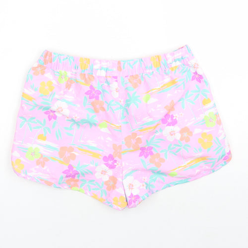 Marks and Spencer Girls Purple Floral Polyester Bermuda Shorts Size 13-14 Years L3 in Regular Drawstring - Elasticated Waist