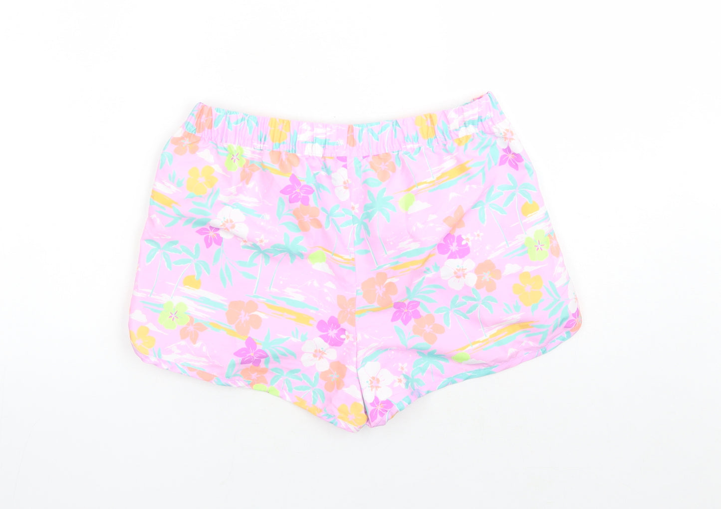 Marks and Spencer Girls Purple Floral Polyester Bermuda Shorts Size 13-14 Years L3 in Regular Drawstring - Elasticated Waist