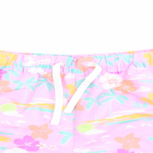 Marks and Spencer Girls Purple Floral Polyester Bermuda Shorts Size 13-14 Years L3 in Regular Drawstring - Elasticated Waist
