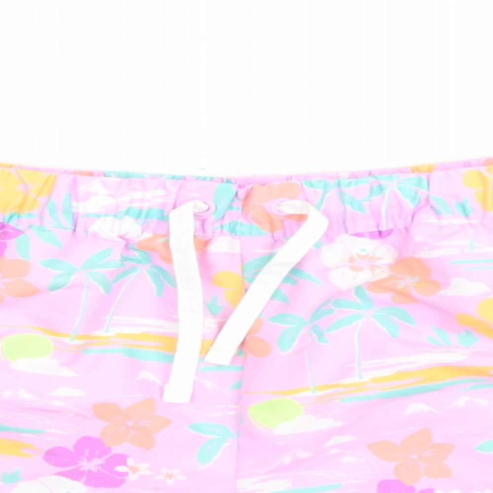 Marks and Spencer Girls Purple Floral Polyester Bermuda Shorts Size 13-14 Years L3 in Regular Drawstring - Elasticated Waist
