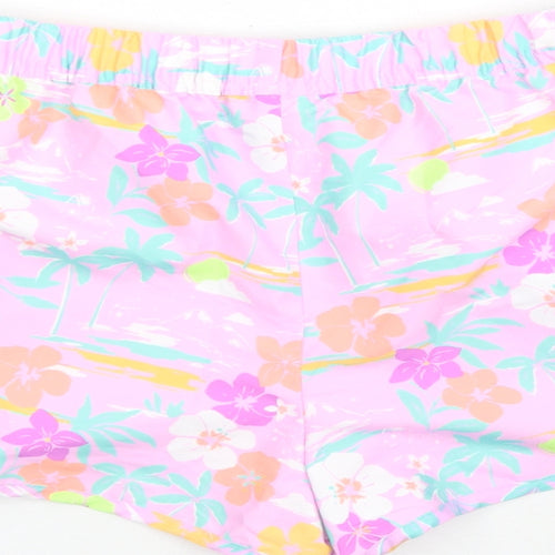 Marks and Spencer Girls Purple Floral Polyester Bermuda Shorts Size 13-14 Years L3 in Regular Drawstring - Elasticated Waist