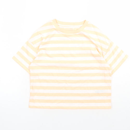 Marks and Spencer Girls Orange Striped Cotton Basic T-Shirt Size 9-10 Years Crew Neck Pullover