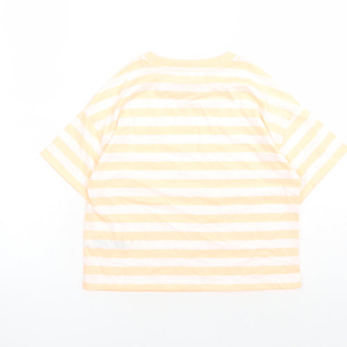 Marks and Spencer Girls Orange Striped Cotton Basic T-Shirt Size 9-10 Years Crew Neck Pullover