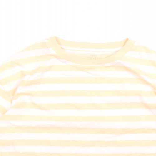 Marks and Spencer Girls Orange Striped Cotton Basic T-Shirt Size 9-10 Years Crew Neck Pullover