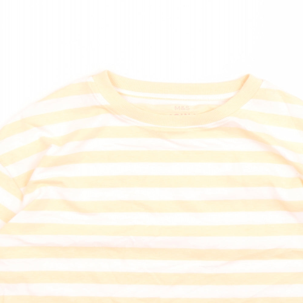 Marks and Spencer Girls Orange Striped Cotton Basic T-Shirt Size 9-10 Years Crew Neck Pullover