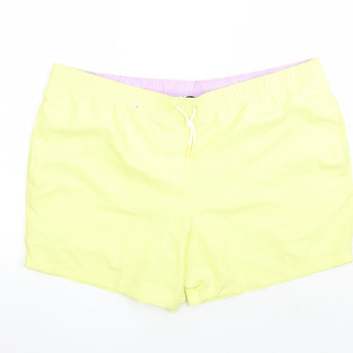 Marks and Spencer Mens Yellow Polyester Sweat Shorts Size 3XL L6 in Regular Drawstring - Elasticated Waist Swim Shorts Pockets