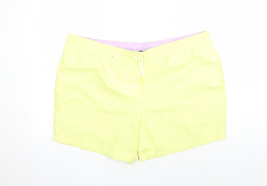 Marks and Spencer Mens Yellow Polyester Sweat Shorts Size 3XL L6 in Regular Drawstring - Elasticated Waist Swim Shorts Pockets