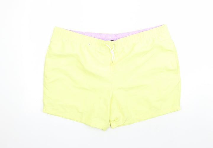 Marks and Spencer Mens Yellow Polyester Sweat Shorts Size 3XL L6 in Regular Drawstring - Elasticated Waist Swim Shorts Pockets
