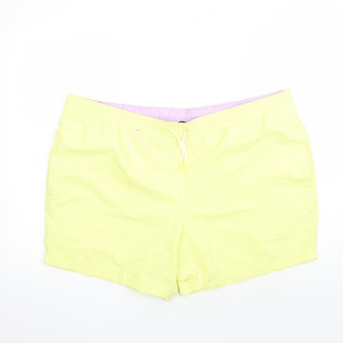 Marks and Spencer Mens Yellow Polyester Sweat Shorts Size 3XL L6 in Regular Drawstring - Elasticated Waist Swim Shorts Pockets