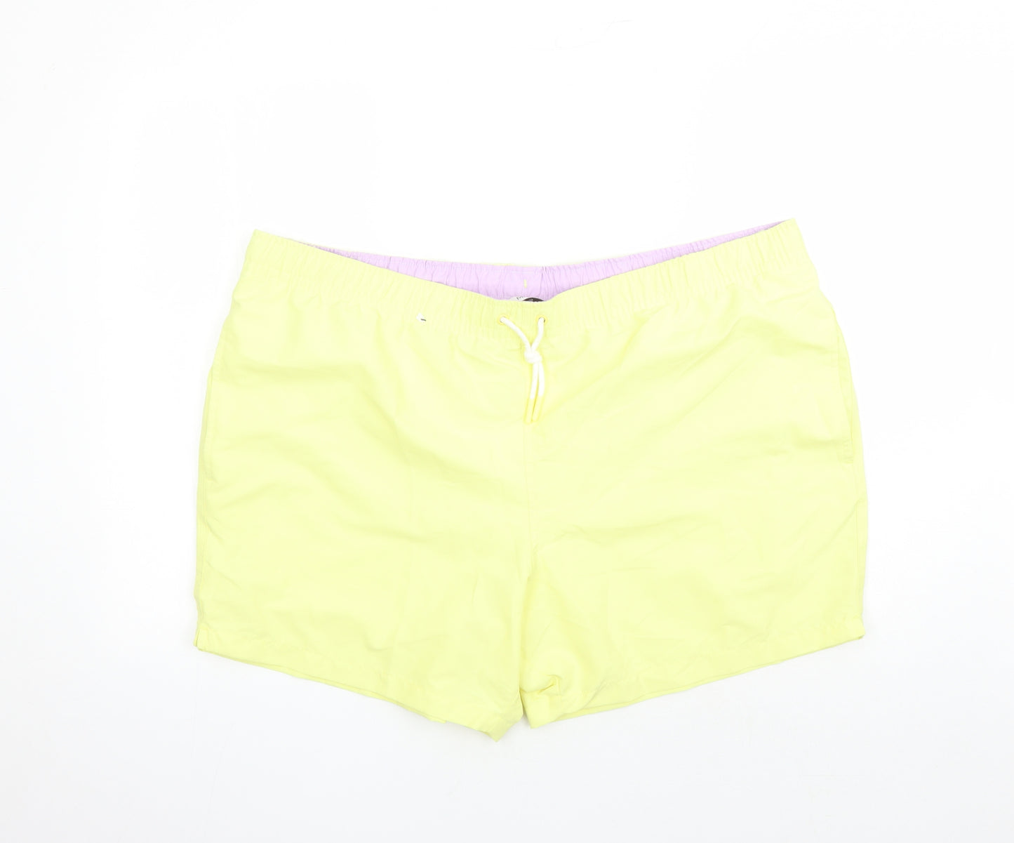 Marks and Spencer Mens Yellow Polyester Sweat Shorts Size 3XL L6 in Regular Drawstring - Elasticated Waist Swim Shorts Pockets