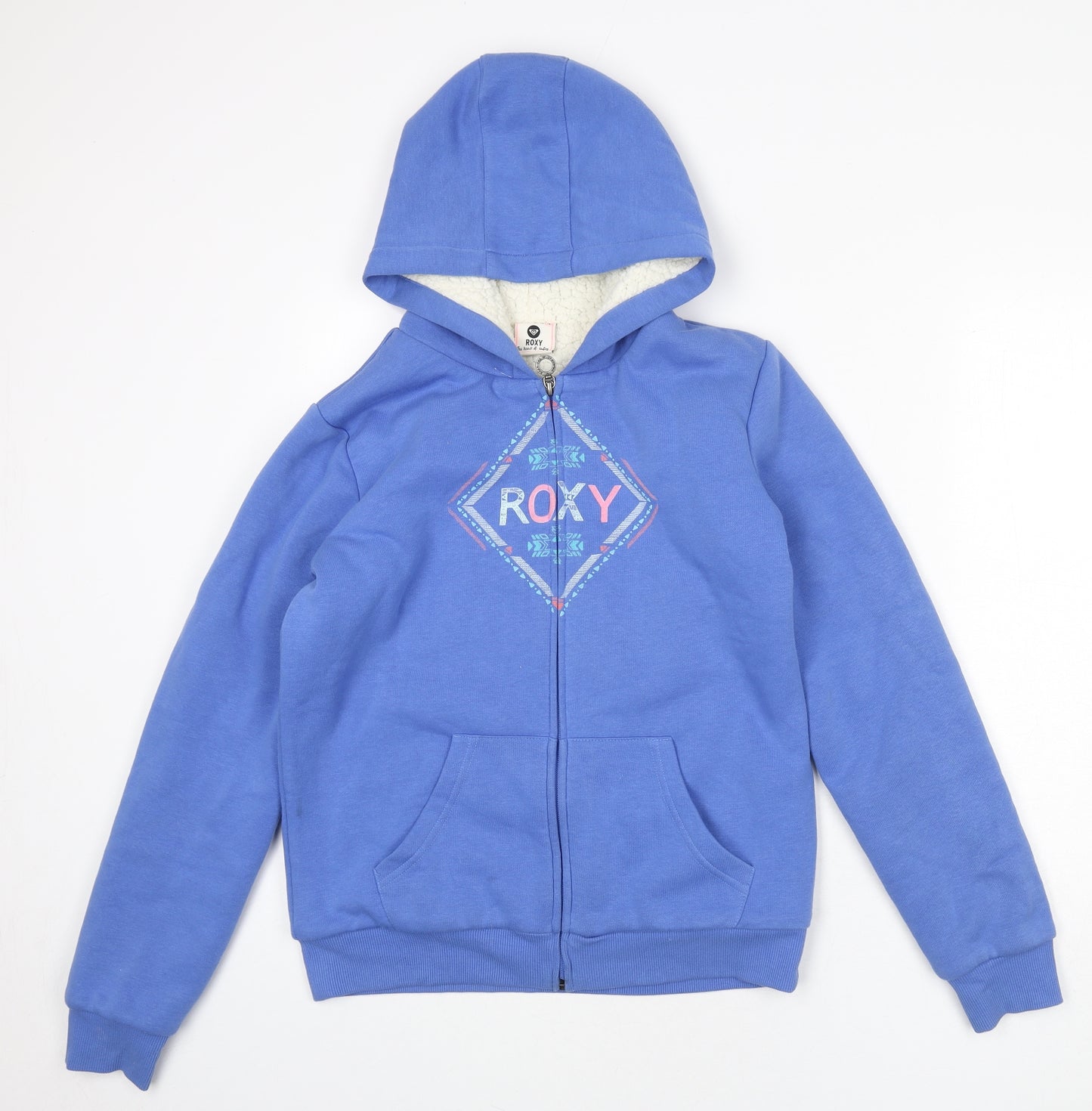 ROXY Womens Blue Cotton Full Zip Hoodie Size 16 Zip