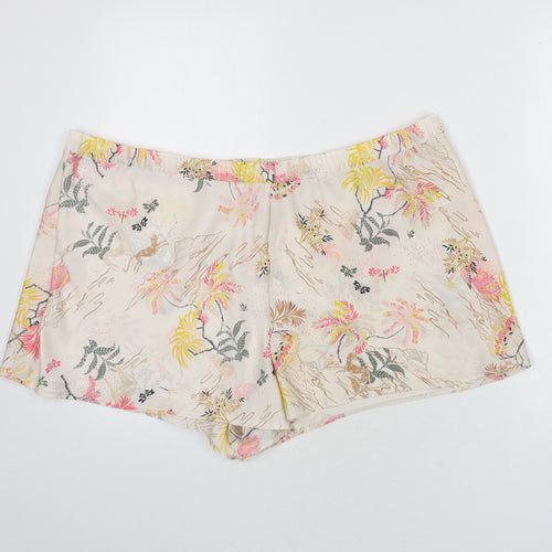 Marks and Spencer Womens Beige Geometric Polyester Capri Sleep Shorts Size 22 - Leaf Print