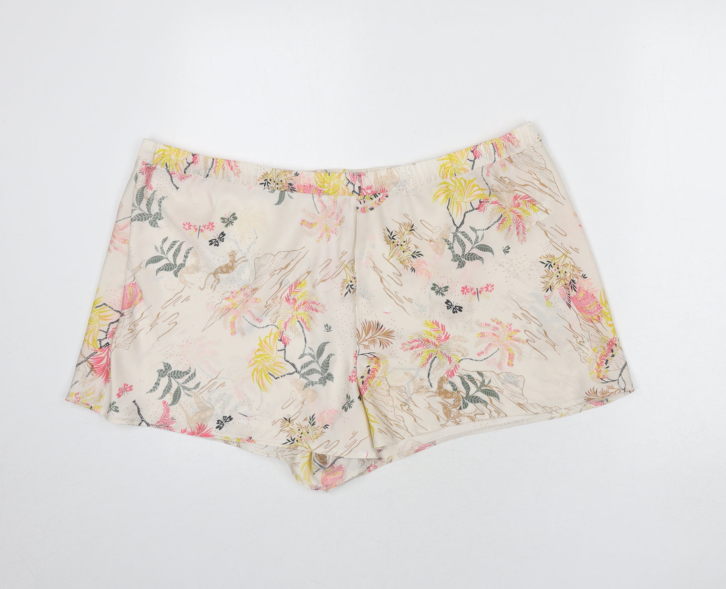 Marks and Spencer Womens Beige Geometric Polyester Capri Sleep Shorts Size 22 - Leaf Print