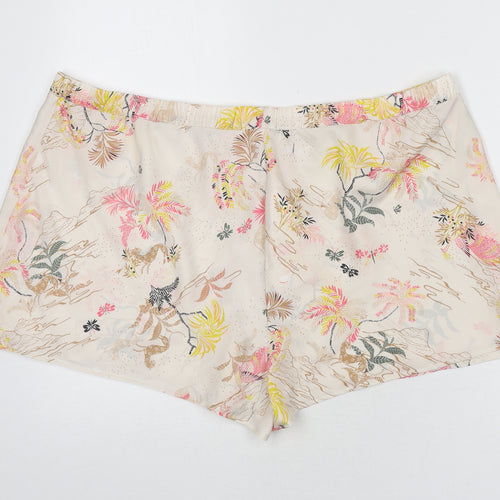 Marks and Spencer Womens Beige Geometric Polyester Capri Sleep Shorts Size 22 - Leaf Print