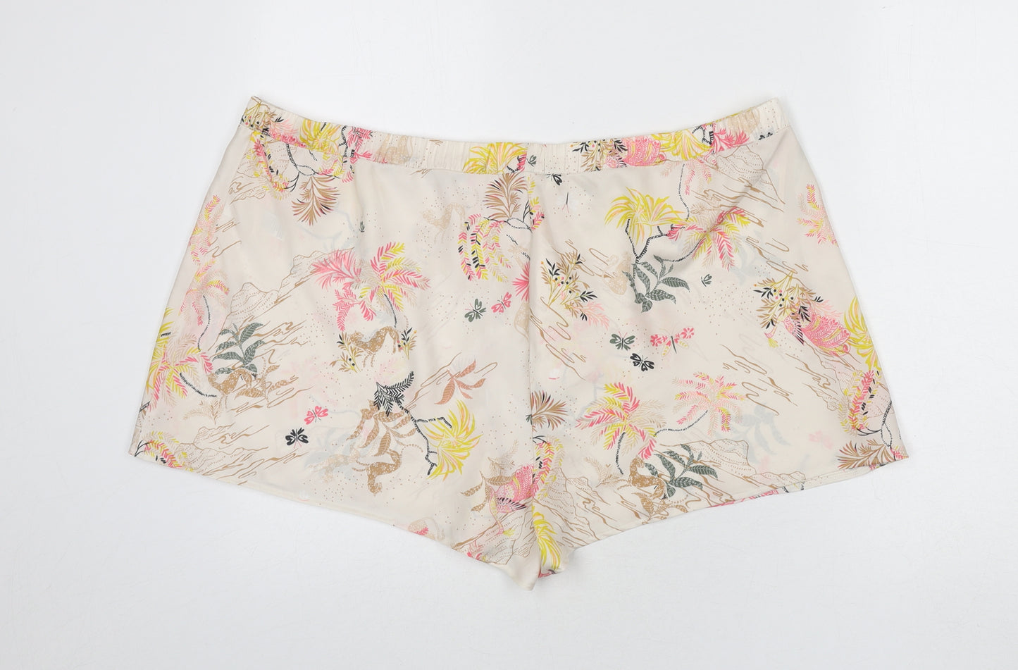Marks and Spencer Womens Beige Geometric Polyester Capri Sleep Shorts Size 22 - Leaf Print
