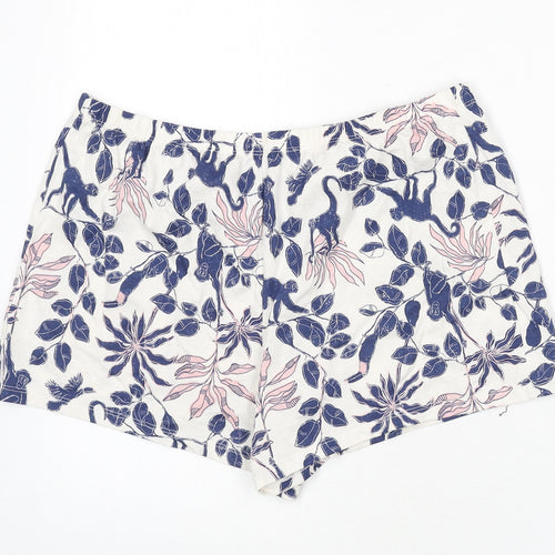 Marks and Spencer Womens Multicoloured Geometric 100% Cotton Capri Sleep Shorts Size M - Leaf Print