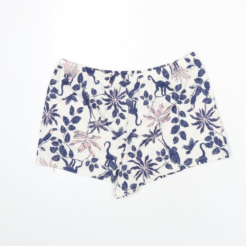 Marks and Spencer Womens Multicoloured Geometric 100% Cotton Capri Sleep Shorts Size M - Leaf Print