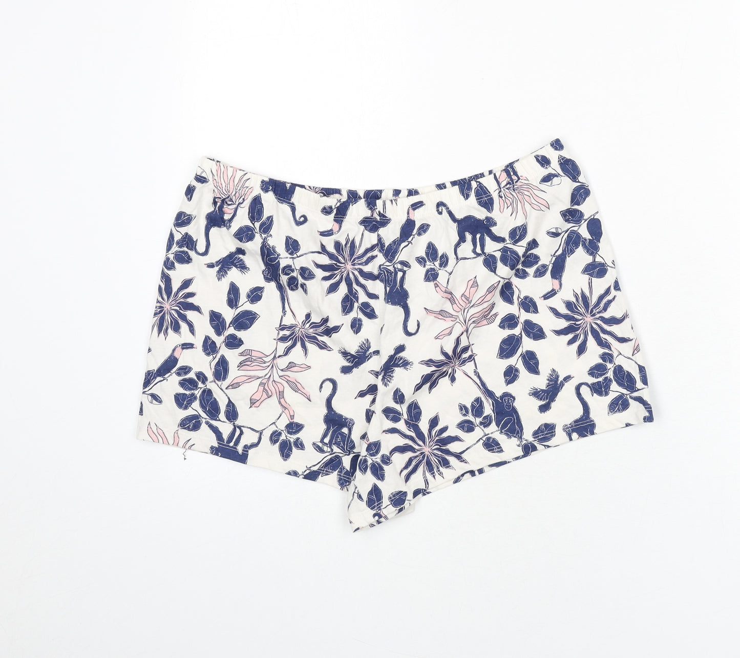 Marks and Spencer Womens Multicoloured Geometric 100% Cotton Capri Sleep Shorts Size M - Leaf Print