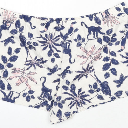 Marks and Spencer Womens Multicoloured Geometric 100% Cotton Capri Sleep Shorts Size M - Leaf Print