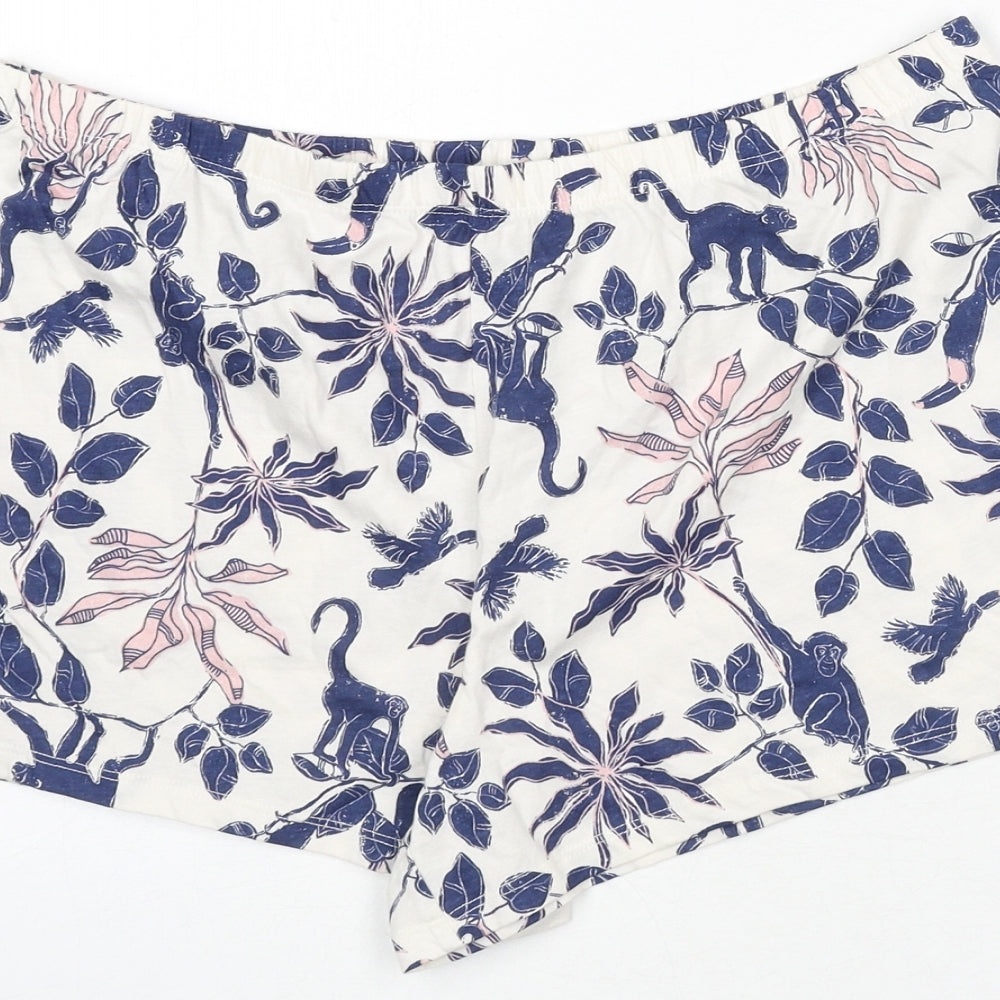 Marks and Spencer Womens Multicoloured Geometric 100% Cotton Capri Sleep Shorts Size M - Leaf Print