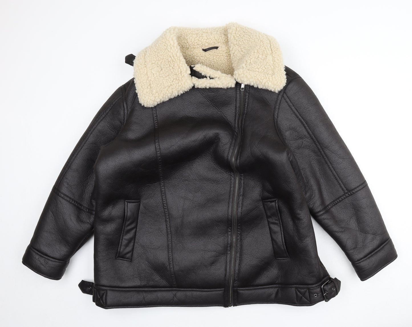 Marks and Spencer Womens Brown Biker Coat Size 22 Zip