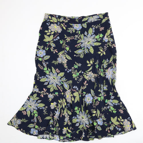 Per Una Womens Blue Floral Viscose Flare Skirt Size 16 Zip