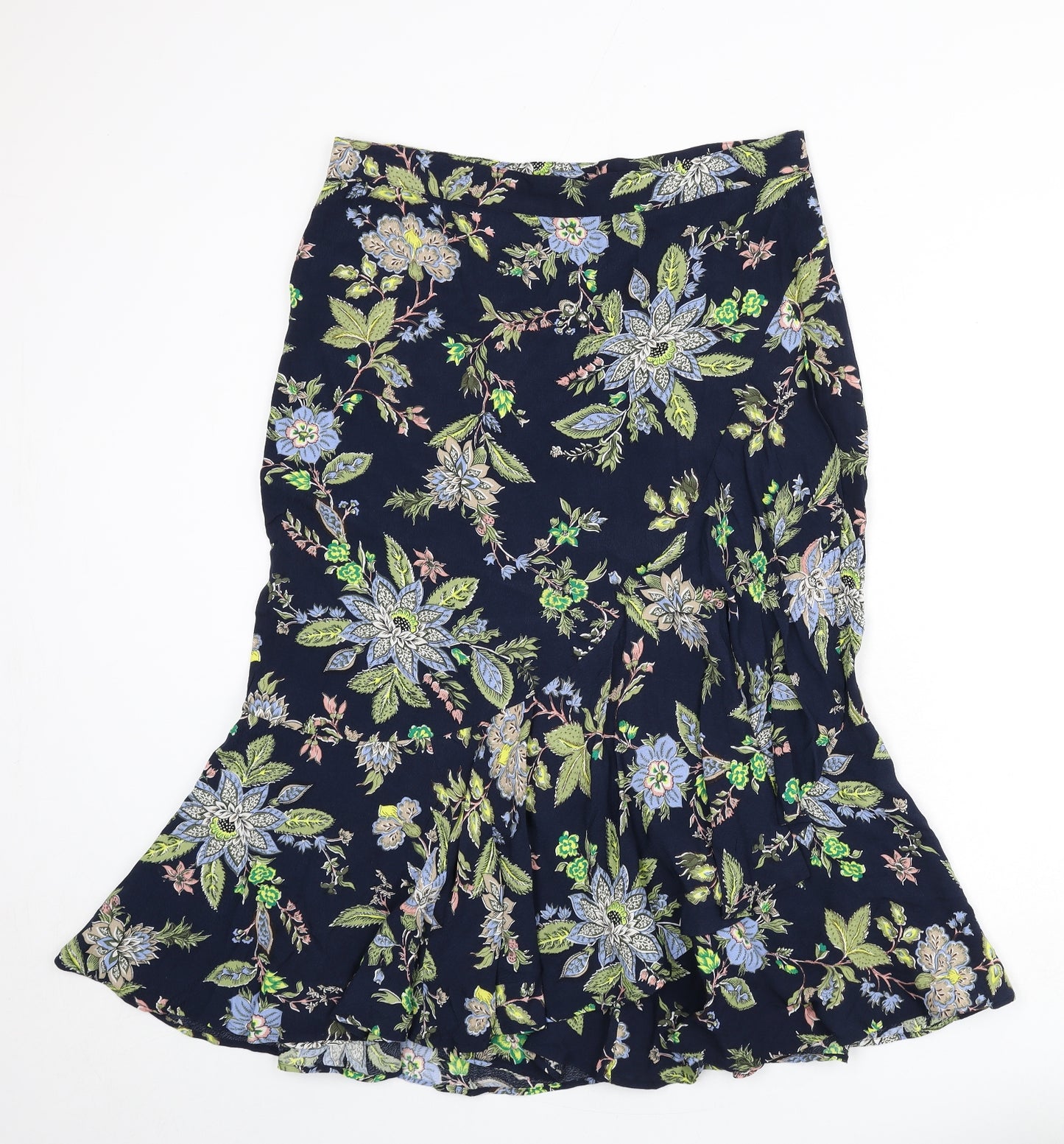 Per Una Womens Blue Floral Viscose Flare Skirt Size 16 Zip