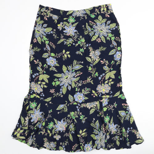 Per Una Womens Blue Floral Viscose Flare Skirt Size 16 Zip