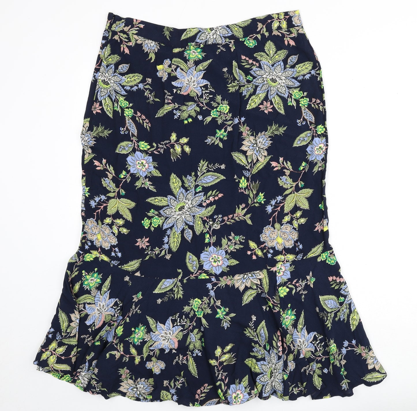 Per Una Womens Blue Floral Viscose Flare Skirt Size 16 Zip