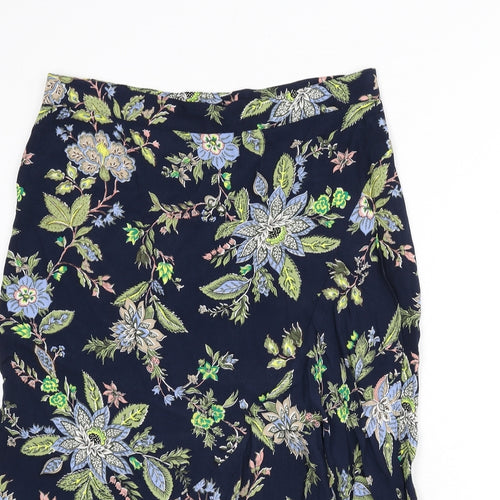 Per Una Womens Blue Floral Viscose Flare Skirt Size 16 Zip