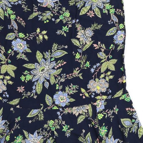 Per Una Womens Blue Floral Viscose Flare Skirt Size 16 Zip