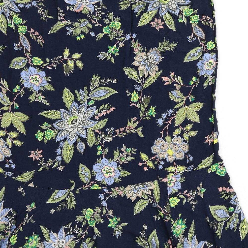 Per Una Womens Blue Floral Viscose Flare Skirt Size 16 Zip