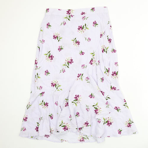 Per Una Womens Purple Floral Viscose Flare Skirt Size 14 Zip