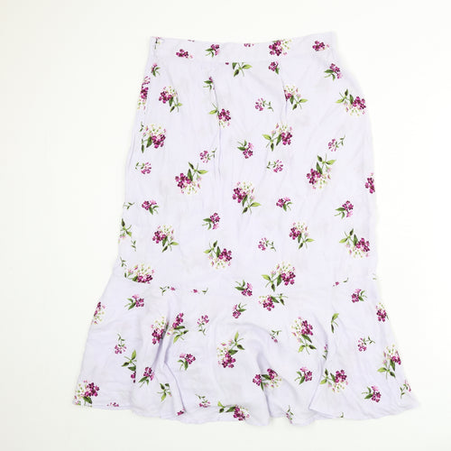 Per Una Womens Purple Floral Viscose Flare Skirt Size 14 Zip